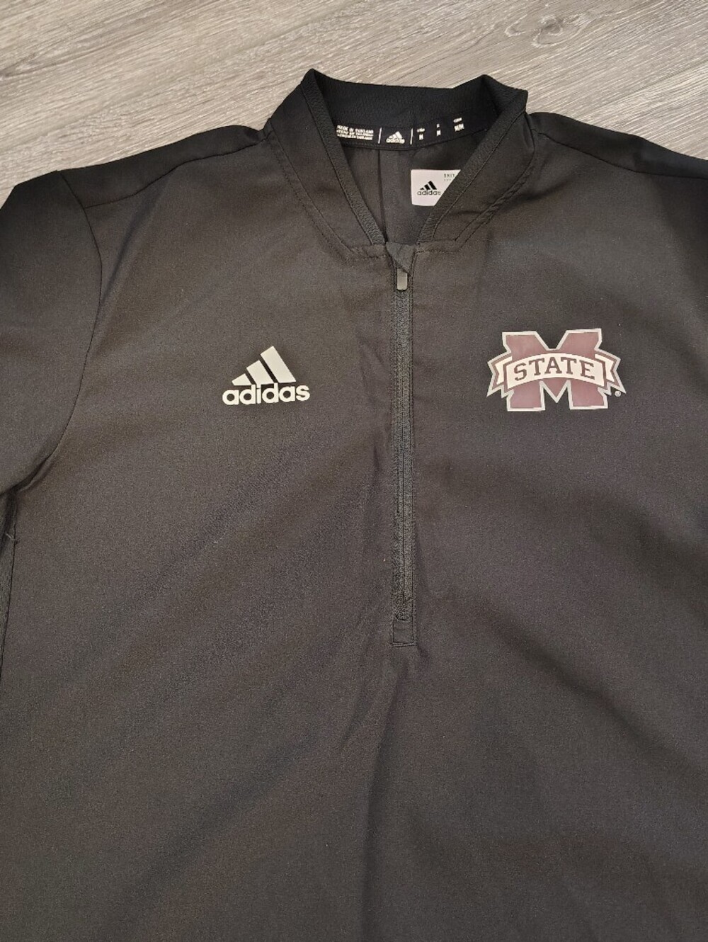 adidas Mississippi State Bulldogs Black Half-Zip Pullover with State Logo Medium